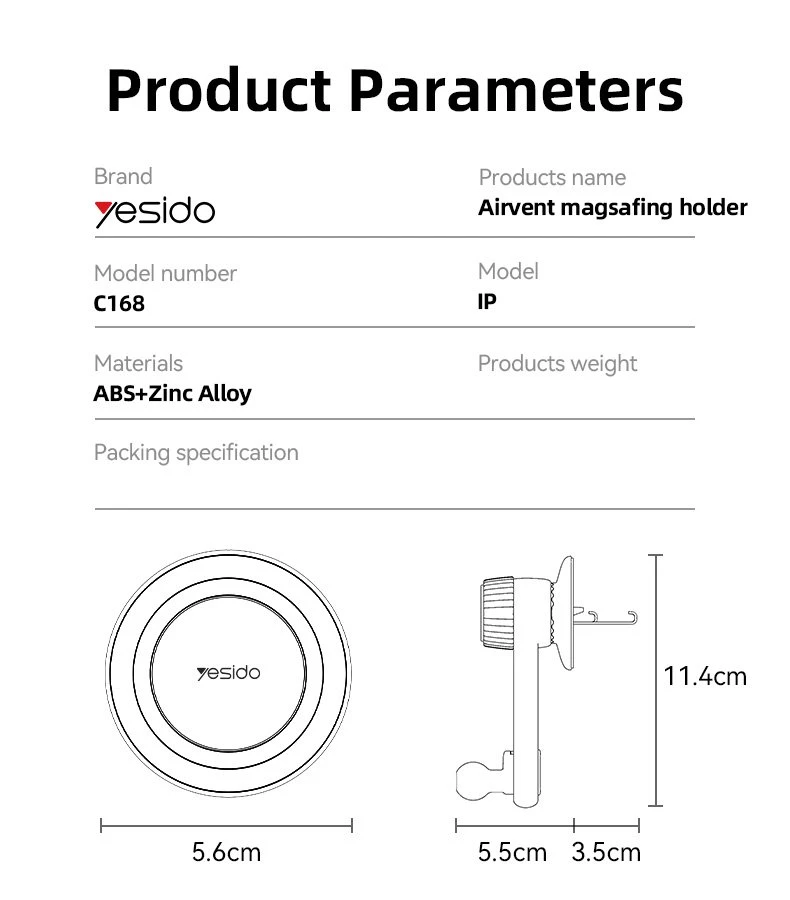 Yesido C168 360° zinc-alloy magnetic air-vent holder
