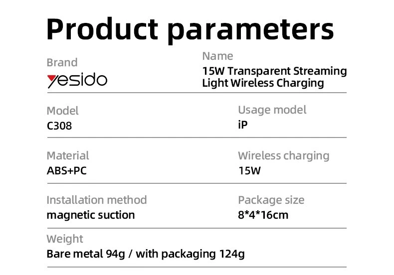 Yesido C308 15W Magnetic Wireless Charger with Flowing Light & Cooling